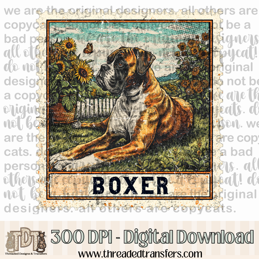 Boxer Vintage Stamp Digital Design Download (PNG Format - no product shipped)