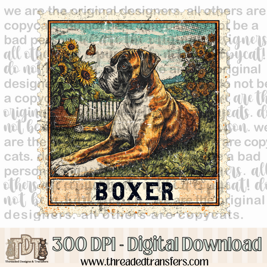 Boxer Vintage Stamp Digital Design Download (PNG Format - no product shipped)