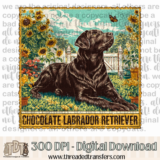 Chocolate Labrador Retriever Vintage Stamp Digital Design Download (PNG Format - no product shipped)