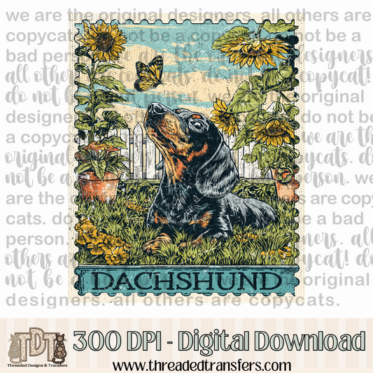 Dachshund Short Haired Vintage Stamp Digital Design Download (PNG Format - no product shipped)