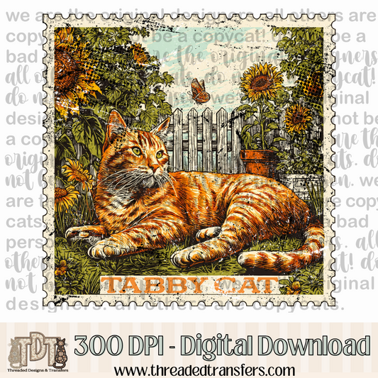Orange Tabby Cat Vintage Stamp Digital Design Download (PNG Format - no product shipped)
