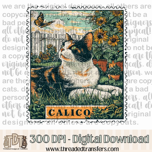 Calico Vintage Stamp Digital Design Download (PNG Format - no product shipped)