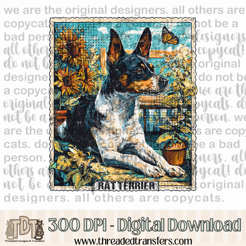 Rat Terrier Vintage Stamp Digital Design Download (PNG Format - no product shipped)