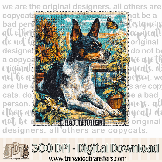 Rat Terrier Vintage Stamp Digital Design Download (PNG Format - no product shipped)