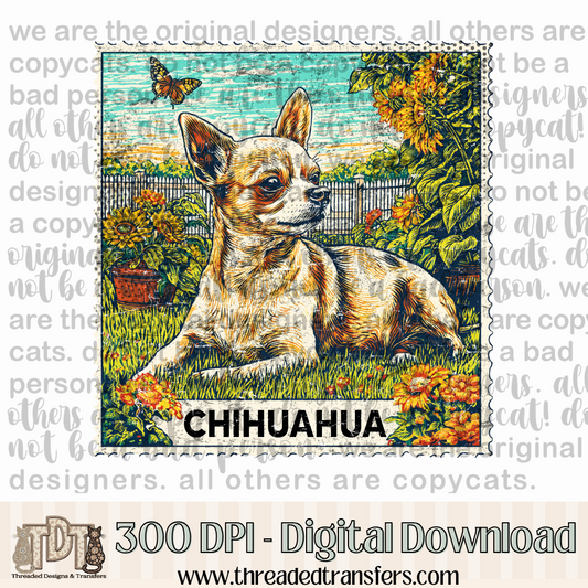 Chihuahua Vintage Stamp Digital Design Download (PNG Format - no product shipped)
