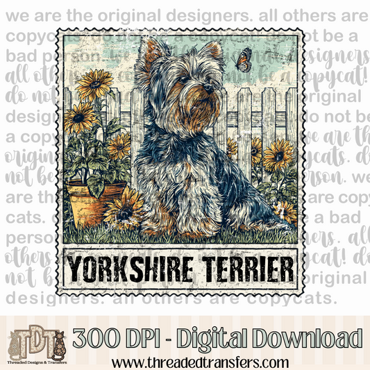 Yorkshire Terrier Vintage Stamp Digital Design Download (PNG Format - no product shipped)