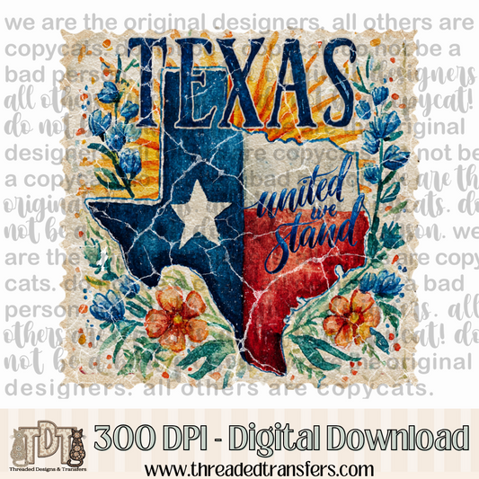 Texas United We Stand Stamp Digital Design Download (PNG Format - no product shipped)