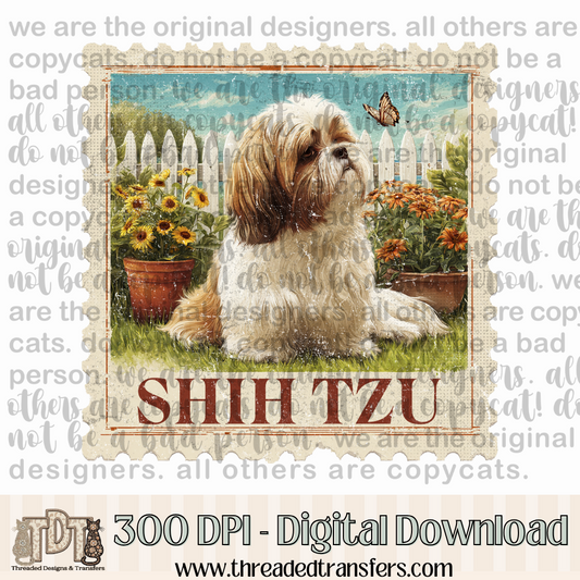 Shih Tzu Vintage Stamp Digital Design Download (PNG Format - no product shipped)