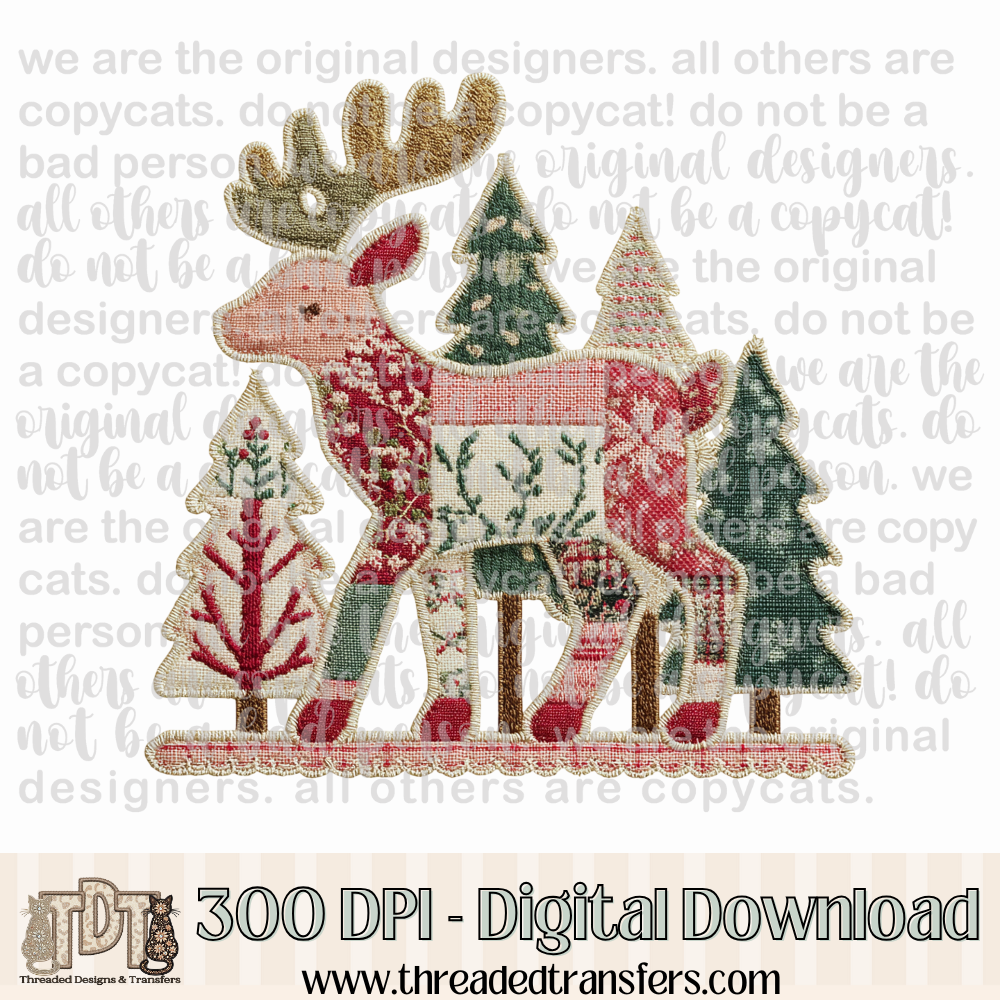 Reindeer Woods Patchwork Digital Design Download (PNG Format - no product shipped)