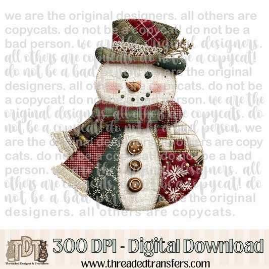 Snowman Patchwork Digital Design Download (PNG Format - no product shipped)
