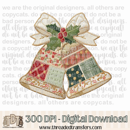 Christmas Bells Patchwork Digital Design Download (PNG Format - no product shipped)