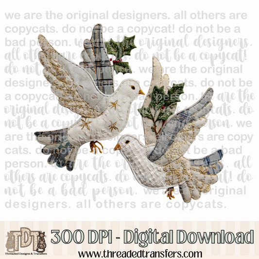 Doves Patchwork Digital Design Download (PNG Format - no product shipped)