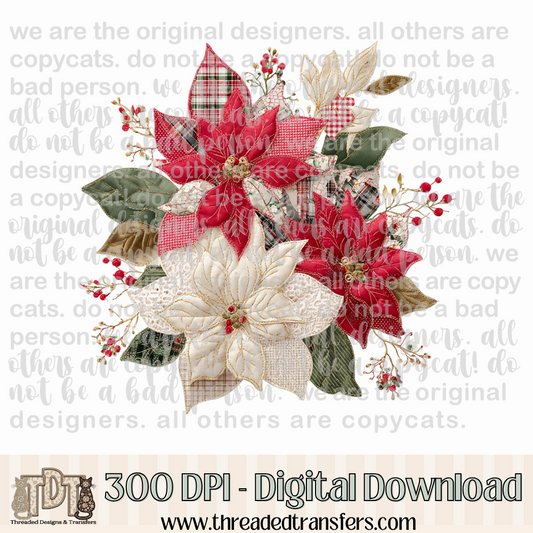 Poinsettia Patchwork Digital Design Download (PNG Format - no product shipped)
