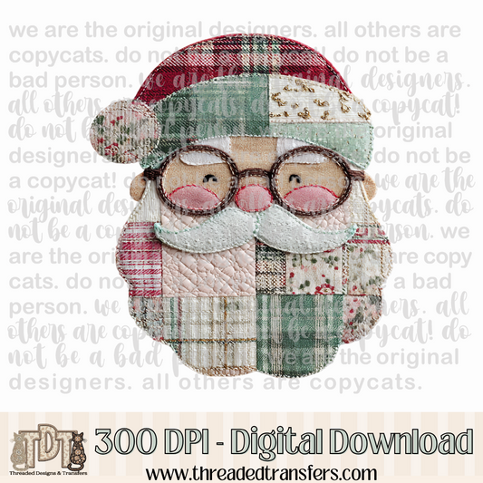 Santa Patchwork Digital Design Download (PNG Format - no product shipped)