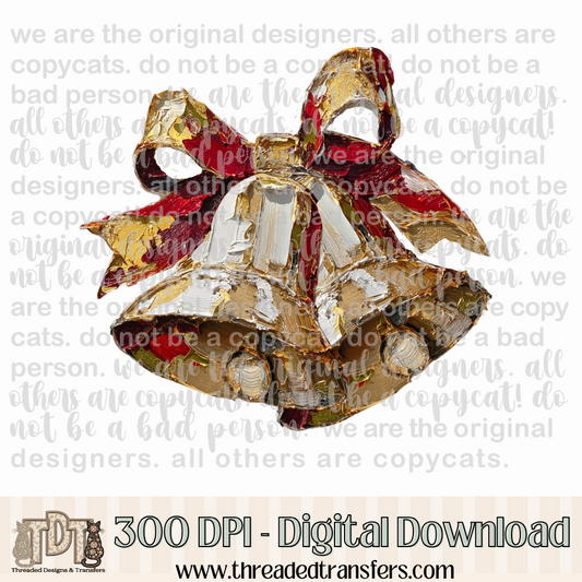 Christmas Bells Hand Painted Digital Design Download (PNG Format - no product shipped)