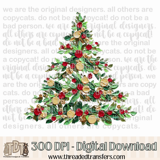Christmas Tree Hand Painted Digital Design Download (PNG Format - no product shipped)