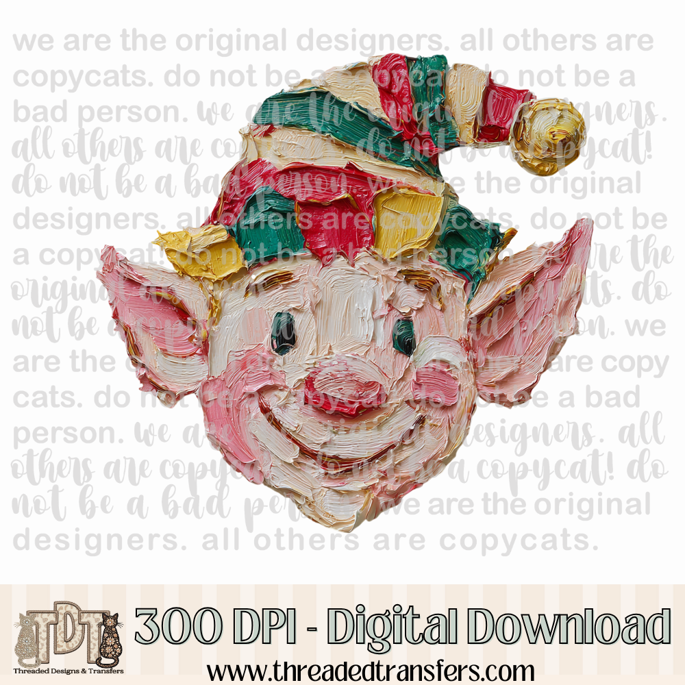 Christmas Elf Hand Painted Digital Design Download (PNG Format - no product shipped)