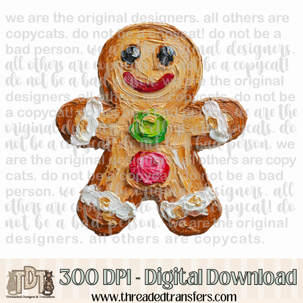 Gingerbread Man Hand Painted Digital Design Download (PNG Format - no product shipped)