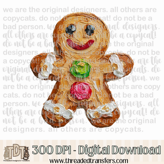 Gingerbread Man Hand Painted Digital Design Download (PNG Format - no product shipped)
