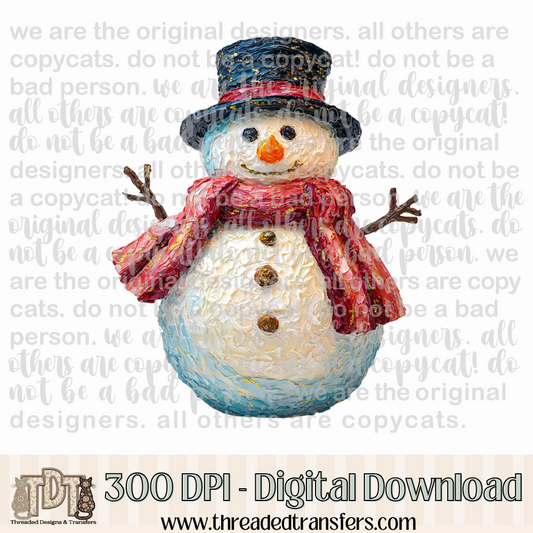 Snowman Hand Painted Digital Design Download (PNG Format - no product shipped)
