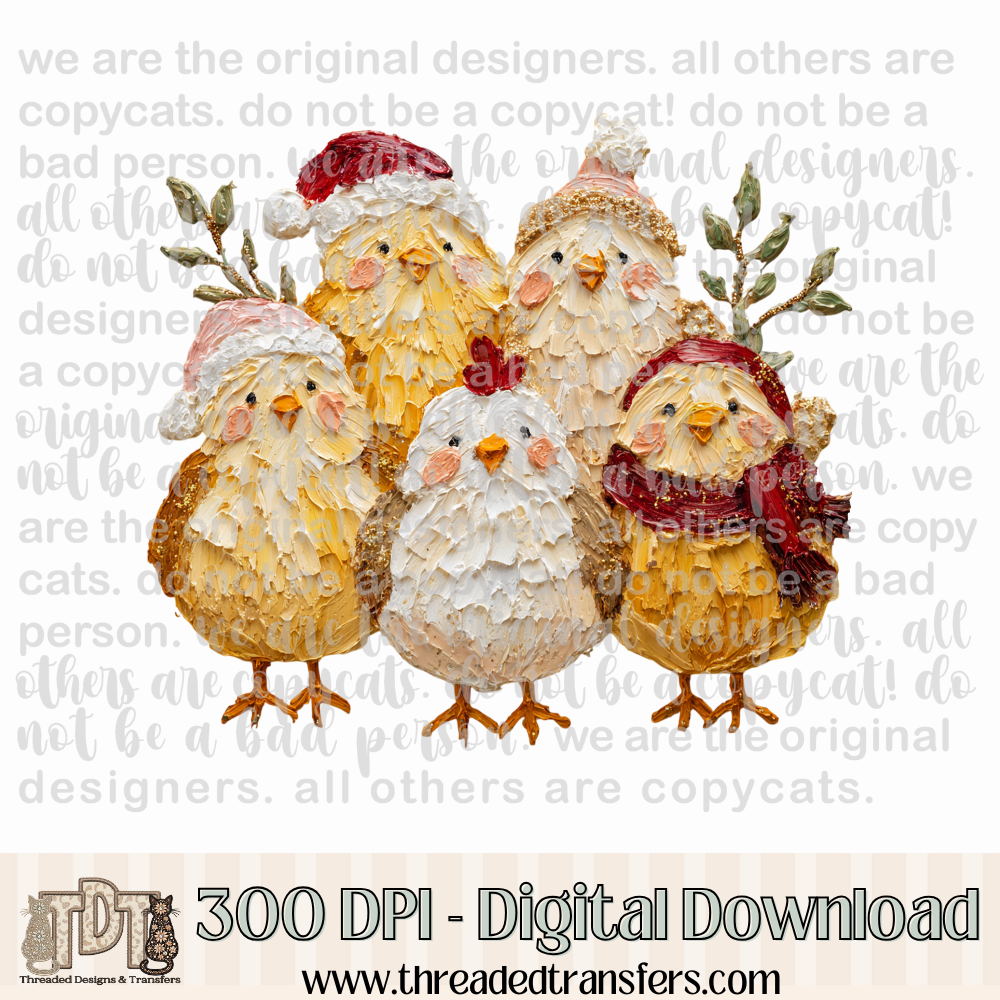 Christmas Chicks Hand Painted Digital Design Download (PNG Format - no product shipped)