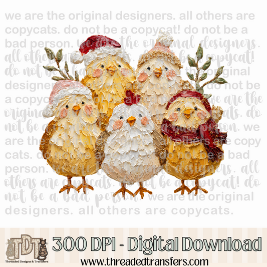 Christmas Chicks Hand Painted Digital Design Download (PNG Format - no product shipped)