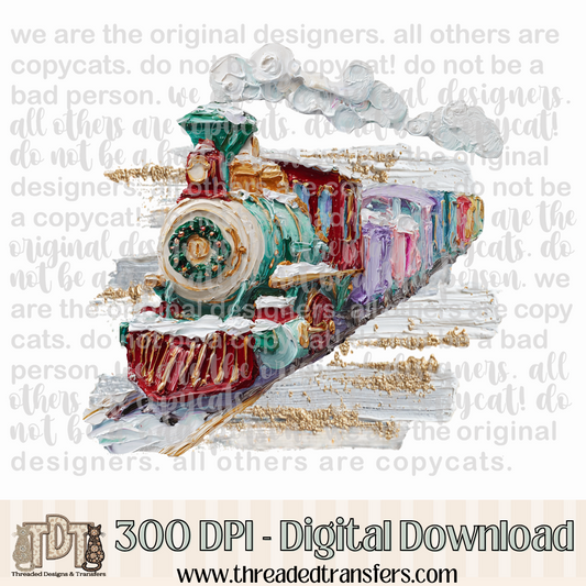 North Pole Train Hand Painted Digital Design Download (PNG Format - no product shipped)