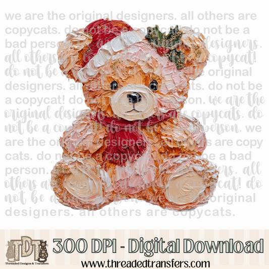 Christmas Teddy Bear Hand Painted Digital Design Download (PNG Format - no product shipped)