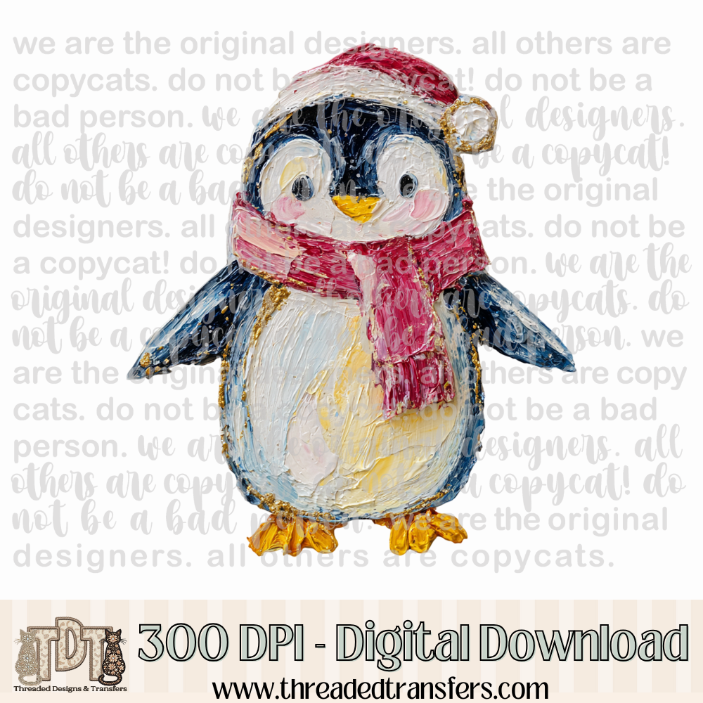 Christmas Penguin Hand Painted Digital Design Download (PNG Format - no product shipped)