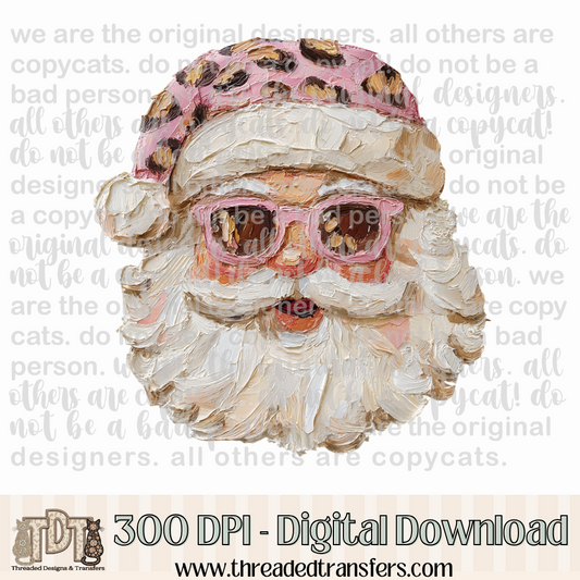 Leopard Hat Santa Hand Painted Digital Design Download (PNG Format - no product shipped)