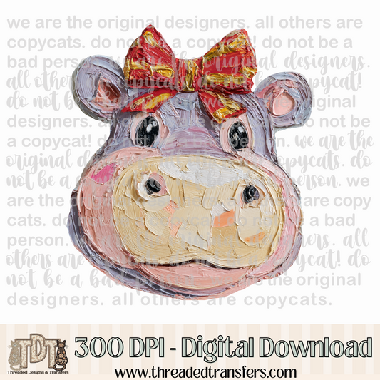 Hippo for Christmas Hand Painted Digital Design Download (PNG Format - no product shipped)