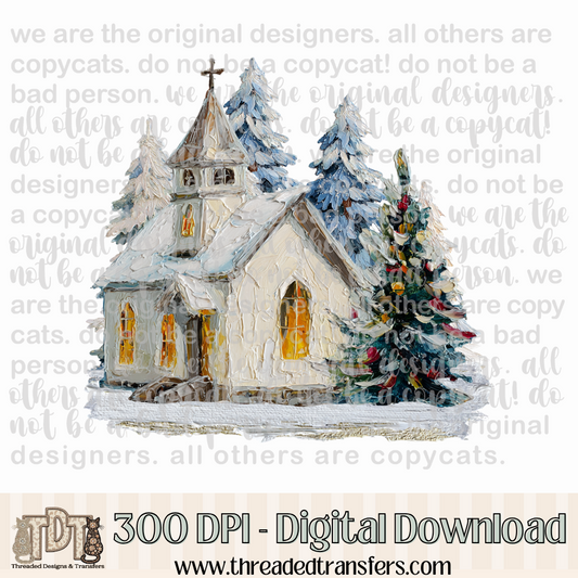Christmas Church Hand Painted Digital Design Download (PNG Format - no product shipped)