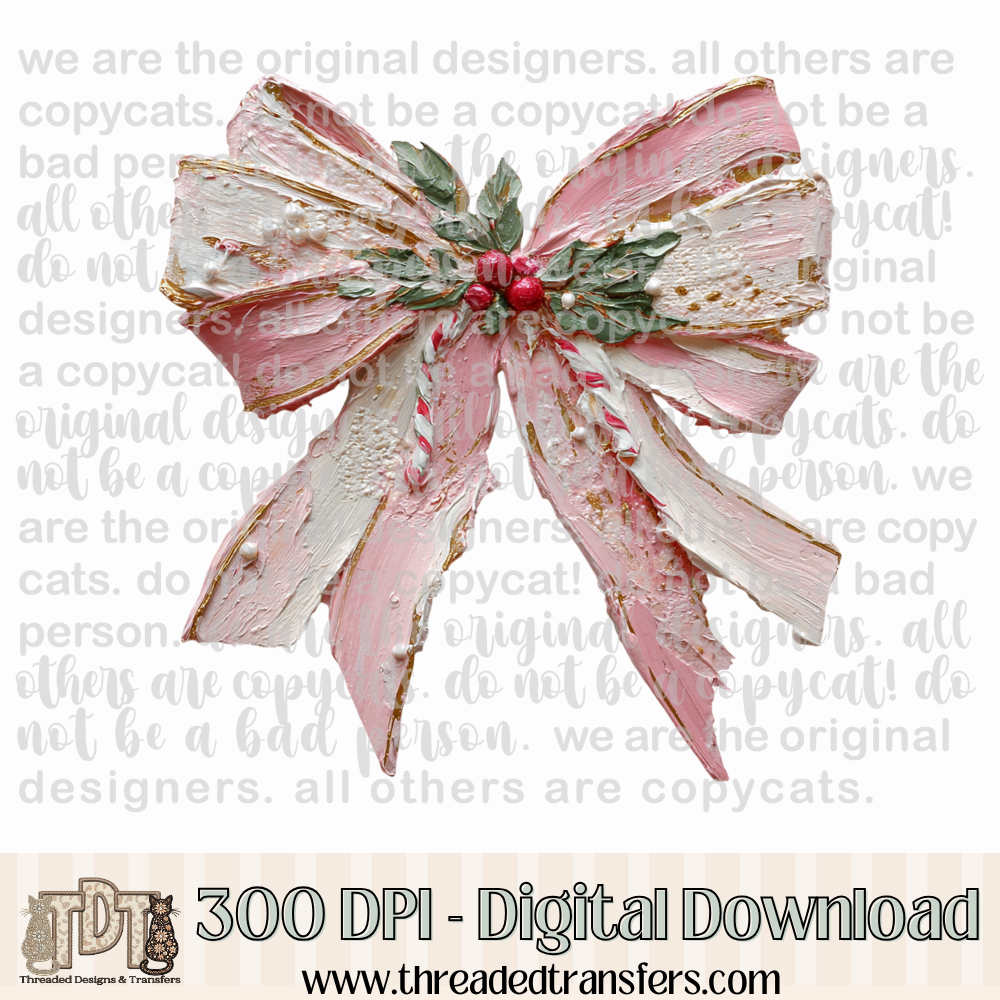 Christmas Bow Hand Painted Digital Design Download (PNG Format - no product shipped)