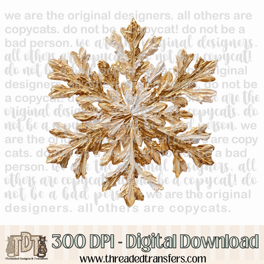 Gold Snowflake Hand Painted Digital Design Download (PNG Format - no product shipped)