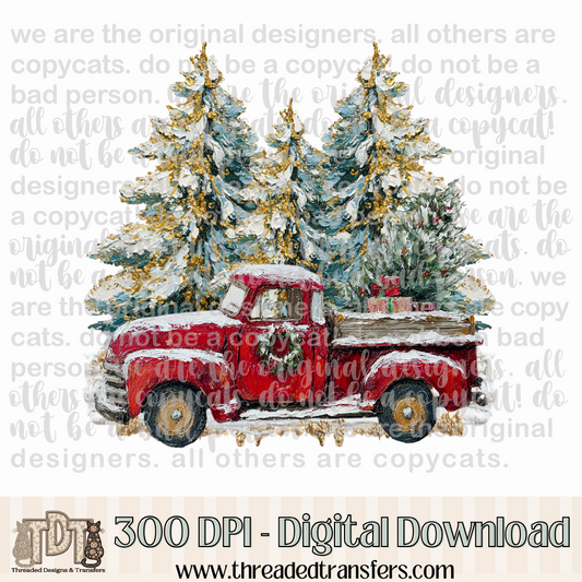 Vintage Christmas Truck Hand Painted Digital Design Download (PNG Format - no product shipped)