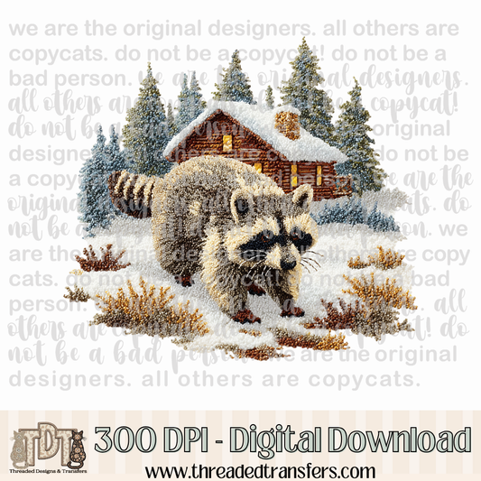 Winter Raccoon Latch Hook Yarn Digital Design Download (PNG Format - no product shipped)