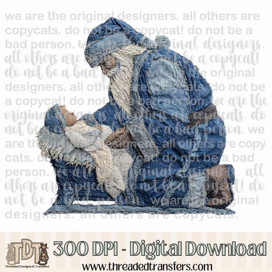 Santa Baby Jesus Denim Patchwork Digital Design Download (PNG Format - no product shipped)