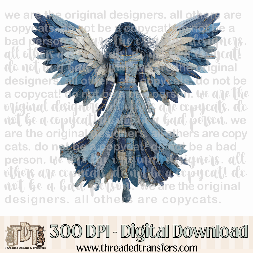Angel Denim Patchwork Digital Design Download (PNG Format - no product shipped)