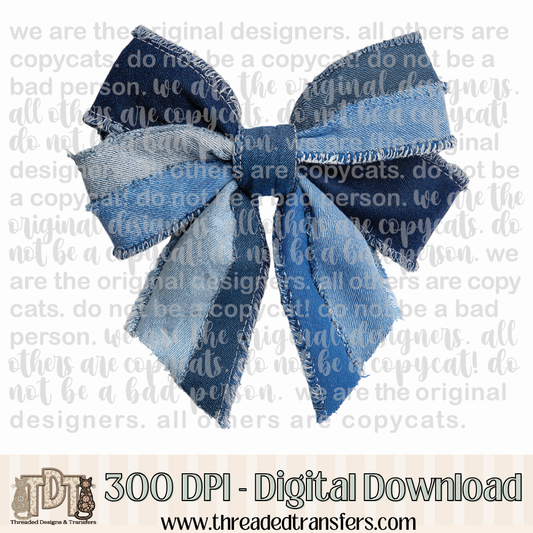 Coquette Bow Denim Patchwork Digital Design Download (PNG Format - no product shipped)