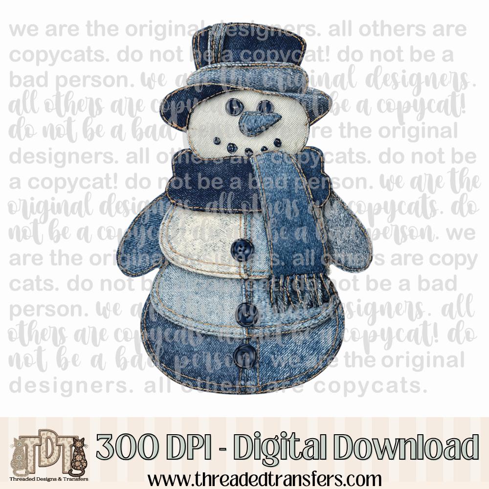 Snowman Denim Patchwork Digital Design Download (PNG Format - no product shipped)