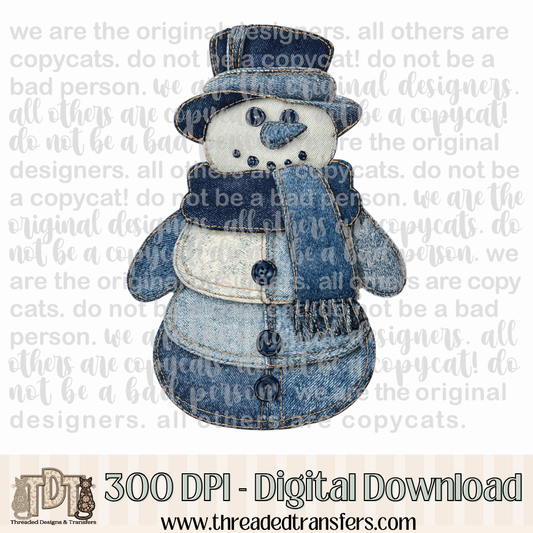 Snowman Denim Patchwork Digital Design Download (PNG Format - no product shipped)