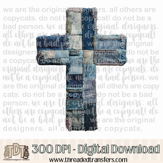 Cross Denim Patchwork Digital Design Download (PNG Format - no product shipped)