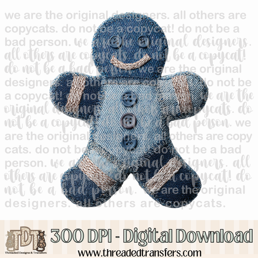 Gingerbread Denim Patchwork Digital Design Download (PNG Format - no product shipped)