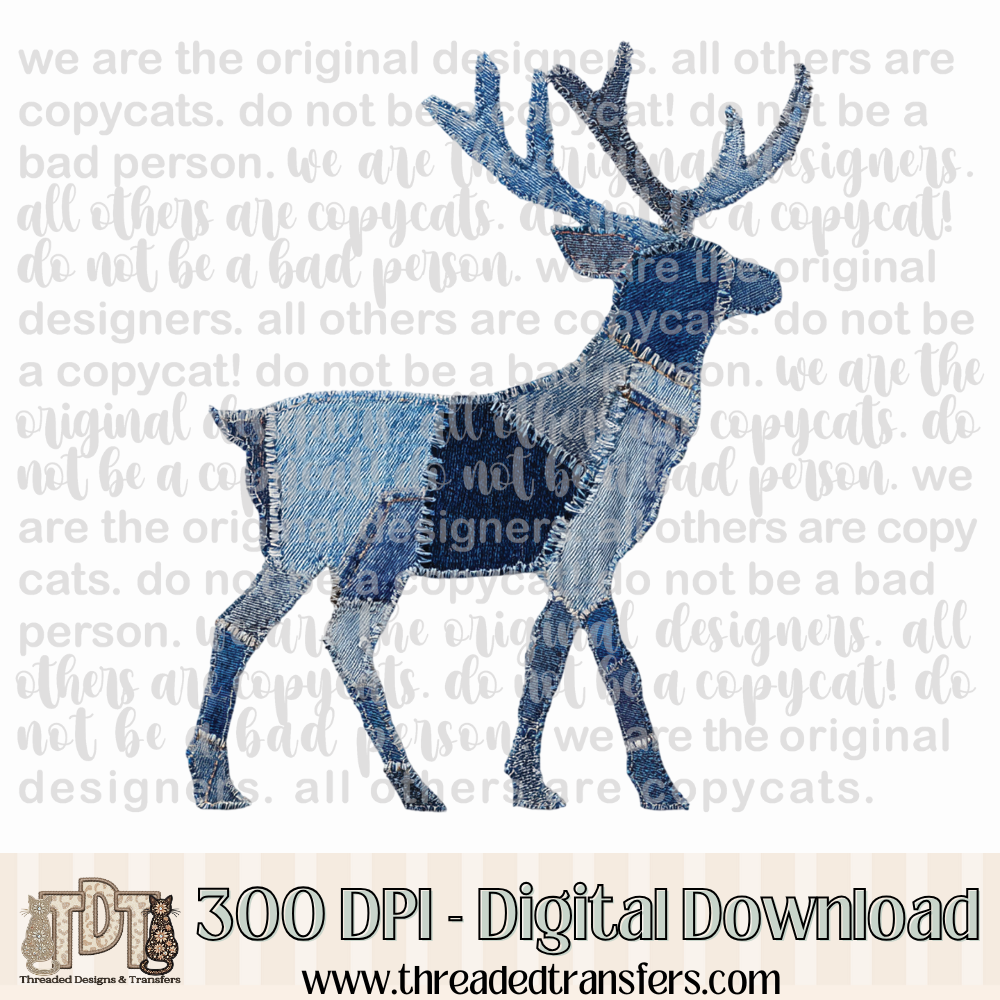 Reindeer Denim Patchwork Digital Design Download (PNG Format - no product shipped)