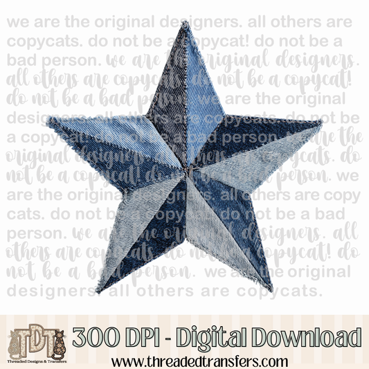 Star Denim Patchwork Digital Design Download (PNG Format - no product shipped)