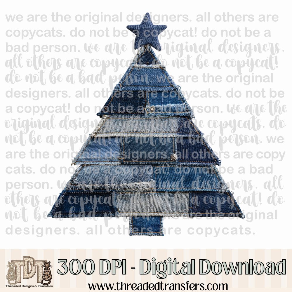 Christmas Tree Denim Patchwork Digital Design Download (PNG Format - no product shipped)