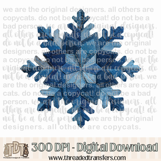Snowflake Denim Patchwork Digital Design Download (PNG Format - no product shipped)