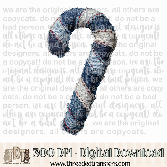 Candy Cane Denim Patchwork Digital Design Download (PNG Format - no product shipped)