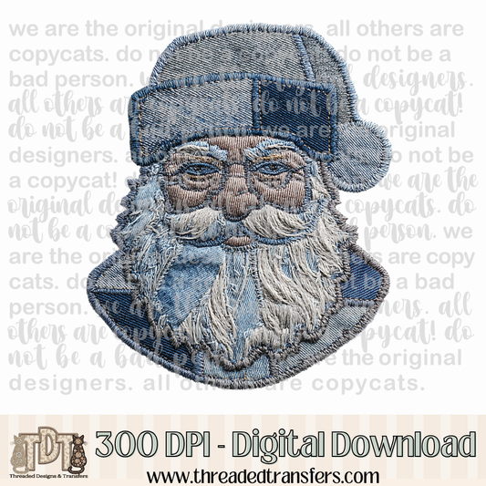 Santa Denim Patchwork Digital Design Download (PNG Format - no product shipped)