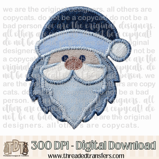 Cute Santa Denim Patchwork Digital Design Download (PNG Format - no product shipped)